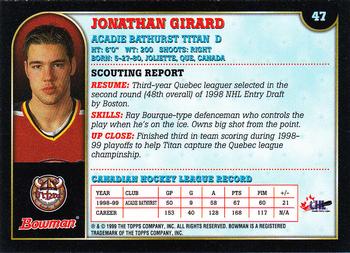 1999 Bowman CHL #47 Jonathan Girard Back