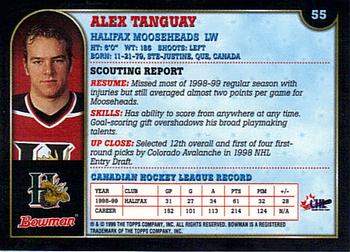 1999 Bowman CHL #55 Alex Tanguay Back
