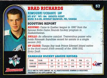 1999 Bowman CHL #57 Brad Richards Back