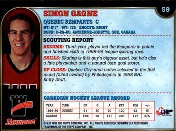 1999 Bowman CHL #59 Simon Gagne Back