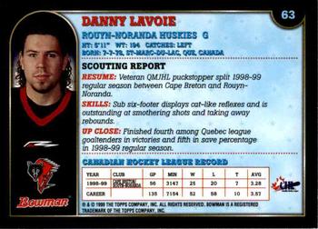 1999 Bowman CHL #63 Dany Lavoie Back
