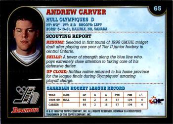 1999 Bowman CHL #65 Andrew Carver Back