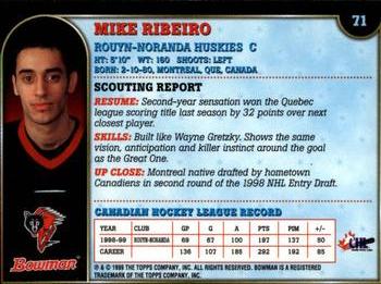 1999 Bowman CHL #71 Mike Ribeiro Back