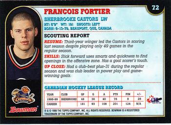 1999 Bowman CHL #72 Francois Fortier Back