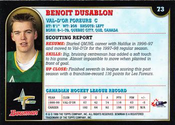 1999 Bowman CHL #73 Benoit Dusablon Back