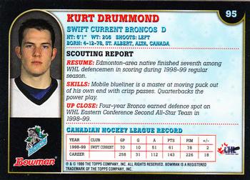 1999 Bowman CHL #95 Kurt Drummond Back