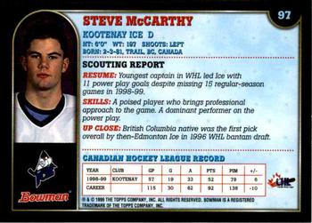 1999 Bowman CHL #97 Steve McCarthy Back