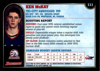 1999 Bowman CHL #111 Ken McKay Back