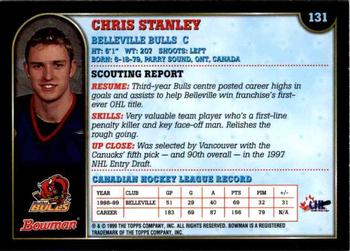 1999 Bowman CHL #131 Chris Stanley Back