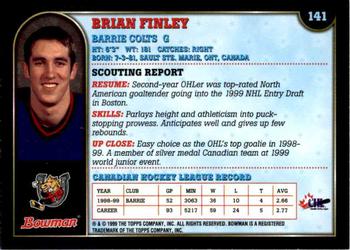 1999 Bowman CHL #141 Brian Finley Back