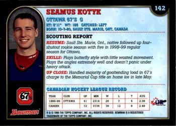 1999 Bowman CHL #142 Seamus Kotyk Back