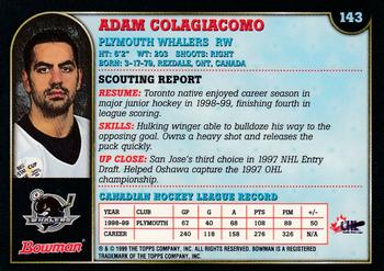 1999 Bowman CHL #143 Adam Colagiacomo Back