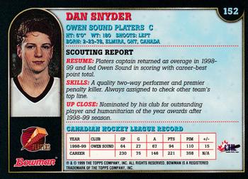 1999 Bowman CHL #152 Dan Snyder Back