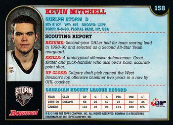 1999 Bowman CHL #158 Kevin Mitchell Back