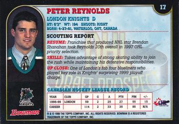 1999 Bowman CHL #17 Peter Reynolds Back