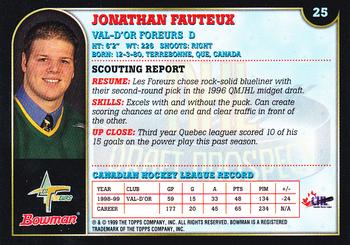 1999 Bowman CHL #25 Jonathan Fauteux Back