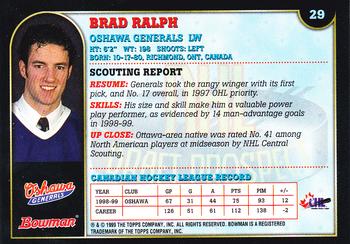 1999 Bowman CHL #29 Brad Ralph Back