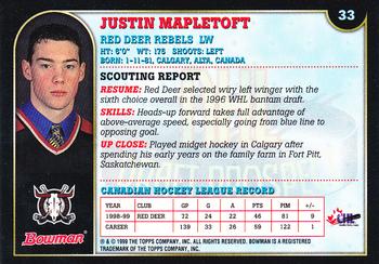 1999 Bowman CHL #33 Justin Mapletoft Back