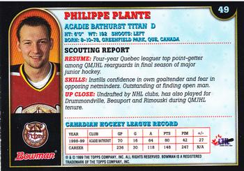 1999 Bowman CHL #49 Philippe Plante Back