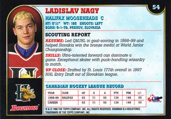1999 Bowman CHL #54 Ladislav Nagy Back