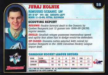 1999 Bowman CHL #58 Juraj Kolnik Back