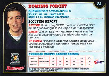 1999 Bowman CHL #81 Dominic Forget Back