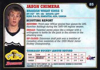 1999 Bowman CHL #85 Jason Chimera Back