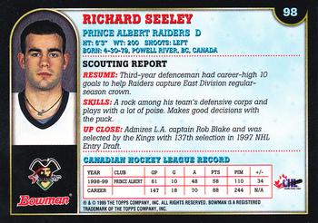 1999 Bowman CHL #98 Richard Seeley Back