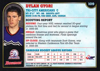 1999 Bowman CHL #109 Dylan Gyori Back