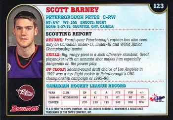 1999 Bowman CHL #123 Scott Barney Back