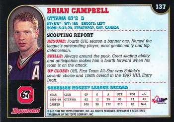 1999 Bowman CHL #137 Brian Campbell Back