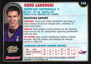 1999 Bowman CHL #138 Greg Labenski Back