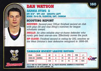1999 Bowman CHL #160 Dan Watson Back