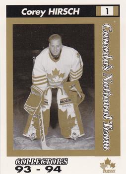 1993-94 Alberta Lotteries Canada's National Team #NNO Corey Hirsch Front