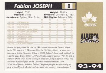 1993-94 Alberta Lotteries Canada's National Team #NNO Fabian Joseph Back