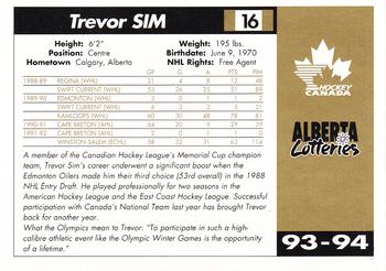 1993-94 Alberta Lotteries Canada's National Team #NNO Trevor Sim Back