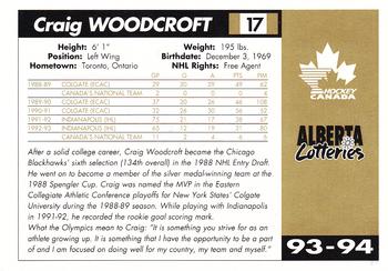 1993-94 Alberta Lotteries Canada's National Team #NNO Craig Woodcroft Back