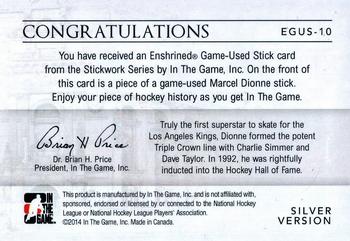 2013-14 In The Game StickWork - Enshrined Game Used Sticks Silver #EGUS-10 Marcel Dionne Back
