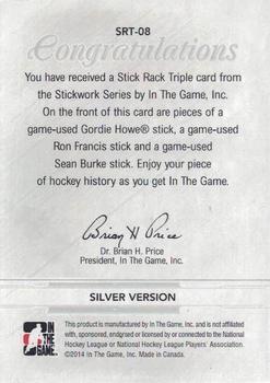 2013-14 In The Game StickWork - Stickrack Triple Silver #SRT-08 Gordie Howe / Ron Francis / Sean Burke Back