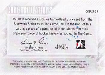 2013-14 In The Game StickWork - Game Used Goalie Sticks Silver #GGUS-39 Jacob Markstrom Back
