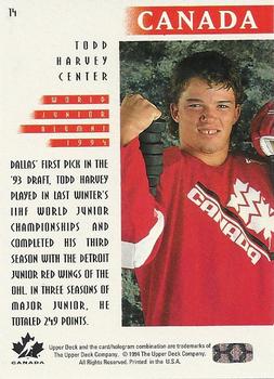1995 Upper Deck World Junior Championships Alumni #14 Todd Harvey Back