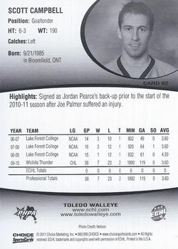 2010-11 Choice Toledo Walleye (ECHL) #2 Scott Campbell Back