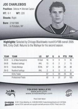 2010-11 Choice Toledo Walleye (ECHL) #3 Joe Charlebois Back