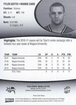 2010-11 Choice Toledo Walleye (ECHL) #6 Tyler Gotto Back