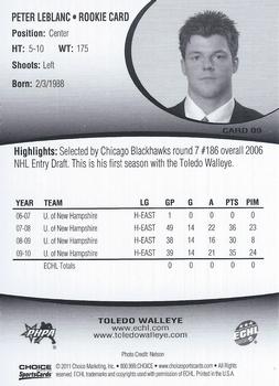 2010-11 Choice Toledo Walleye (ECHL) #9 Peter LeBlanc Back
