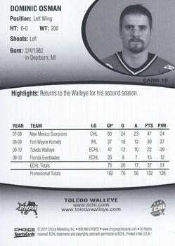 2010-11 Choice Toledo Walleye (ECHL) #10 Dominic Osman Back