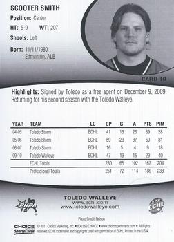 2010-11 Choice Toledo Walleye (ECHL) #19 Scooter Smith Back