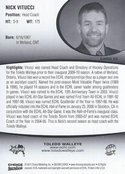 2010-11 Choice Toledo Walleye (ECHL) #22 Nick Vitucci Back