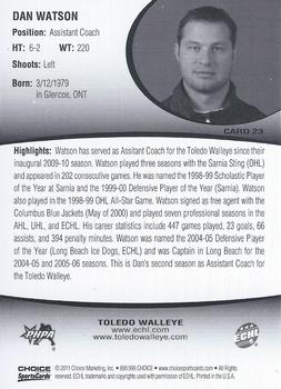 2010-11 Choice Toledo Walleye (ECHL) #23 Dan Watson Back