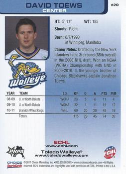 2011-12 Choice Toledo Walleye (ECHL) #20 David Toews Back